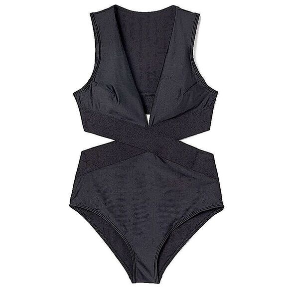 H&M med V-neck swimsuit. Two-part section at back, cut-out sections at sides - Picture 1 of 11